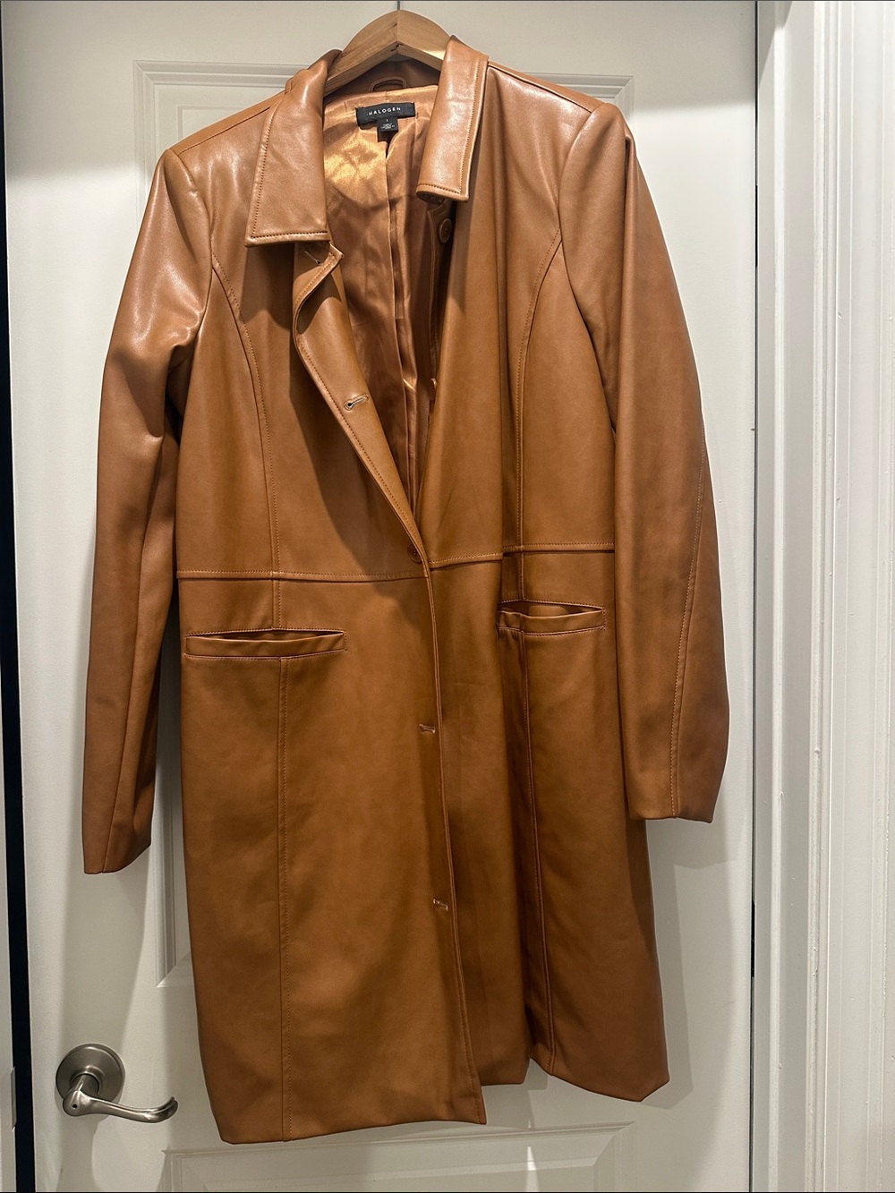 Faux-Leather Car Coat - Tan